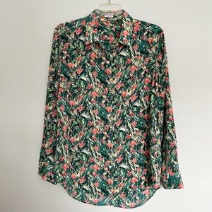 Aritzia Sunday Best Green Tropical Print Button Up Blouse Size M Workwear